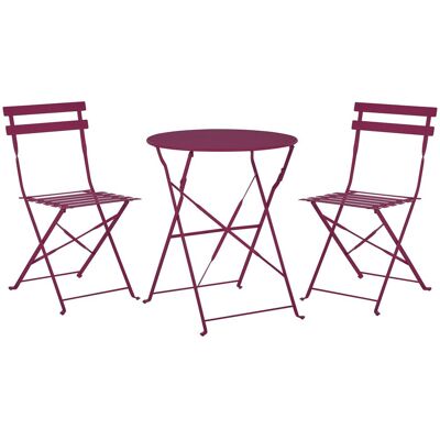 BELIANI Balkonset Burgunderrot Stahl 3-teilig Runder Tisch Mit 2 Stühlen Zusammenklappbar Modern Französicher Stil Terrasse Garten Outdoor Ausstattung BELIANI Balkonset Burgunderrot Stahl 3-teilig Runder Tisch Mit 2 Stühlen Zusammenklappbar Modern Französicher Stil Terrasse Garten Outdoor Ausstattung