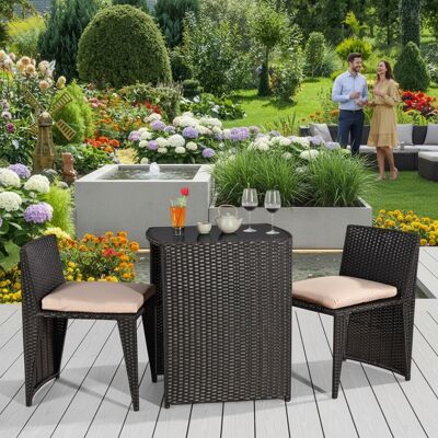 Melko - Gartenmöbel 3er Set Schwarz Poly Rattan Sitzgarnitur Gartenbar Rattanbar Melko - Gartenmöbel 3er Set Schwarz Poly Rattan Sitzgarnitur Gartenbar Rattanbar