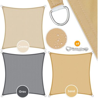 Kesser - Sonnensegel Sonnenschutz Windschutz Hdpe Gewebe Wasser-/windabweisend 5-fach Quer Vernäht Robust & Stabil Creme-quadrat / 2x2m Kesser - Sonnensegel Sonnenschutz Windschutz Hdpe Gewebe Wasser-/windabweisend 5-fach Quer Vernäht Robust & Stabil Creme-quadrat / 2x2m