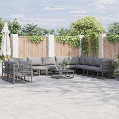 SORRUDER Vidaxl Gartensofa-set Mit Kissen 11 Pcs Schwarz Aluminium SORRUDER Vidaxl Gartensofa-set Mit Kissen 11 Pcs Schwarz Aluminium