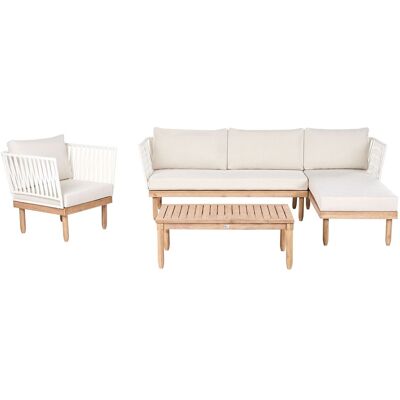 BELIANI Lounge Set Mit Tisch 4-sitzer Cremona Linksseitig Weiß Akazienholz BELIANI Lounge Set Mit Tisch 4-sitzer Cremona Linksseitig Weiß Akazienholz
