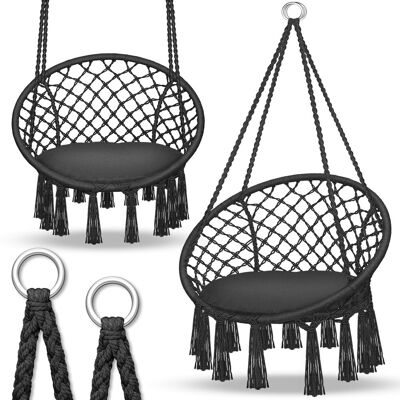 Hängesessel Schwarz 200kg Zum Aufhängen Hängestuhl Indoor & Outdoor Hängekorb Wetterfest Schaukelkorb Mit Kissen - Tillvex Hängesessel Schwarz 200kg Zum Aufhängen Hängestuhl Indoor & Outdoor Hängekorb Wetterfest Schaukelkorb Mit Kissen - Tillvex