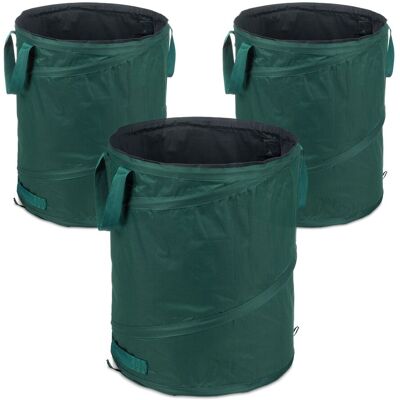 Laubsack Selbstaufstellend, 3er Set, 90 Liter, Pop Up Gartensack, 3 Griffe, Uv-beständig, Wasserdicht, Grün - Relaxdays Laubsack Selbstaufstellend, 3er Set, 90 Liter, Pop Up Gartensack, 3 Griffe, Uv-beständig, Wasserdicht, Grün - Relaxdays