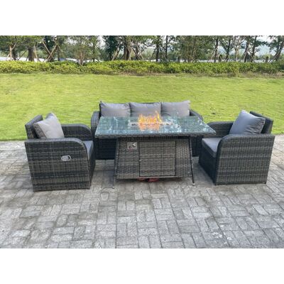 Dunkelgrau Gemischt Rattan Outdoor Gartenmöbel Gas Feuerstelle Brenner Tisch Sets Lounge Sofa Liegestühle 5 Sitzer - Fimous Dunkelgrau Gemischt Rattan Outdoor Gartenmöbel Gas Feuerstelle Brenner Tisch Sets Lounge Sofa Liegestühle 5 Sitzer - Fimous