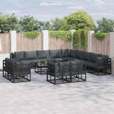 SORRUDER Vidaxl Gartensofa-set Mit Kissen 14 Pcs Schwarz Aluminium SORRUDER Vidaxl Gartensofa-set Mit Kissen 14 Pcs Schwarz Aluminium