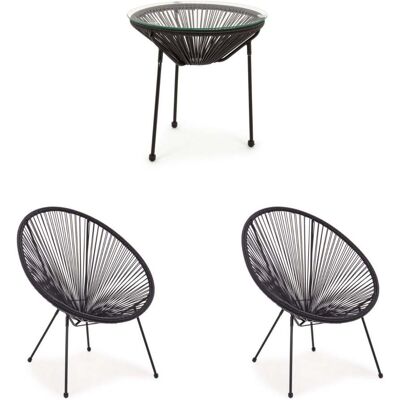 YES EVERYDAY Moderne Lounge Set 'parker' Mit Sesseln Und Couchtisch Aus Synthetischem Seil Für Garten Und Veranda -couchtisch + 2 Sessel / Schwarz YES EVERYDAY Moderne Lounge Set 'parker' Mit Sesseln Und Couchtisch Aus Synthetischem Seil Für Garten Und Veranda -couchtisch + 2 Sessel / Schwarz