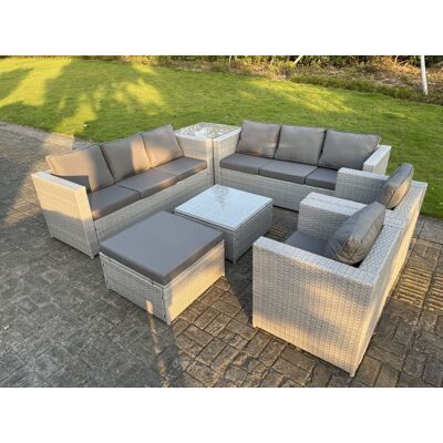 Fimous - 9 Seater Rattan Sofa Set - Hellgrau Fimous - 9 Seater Rattan Sofa Set - Hellgrau