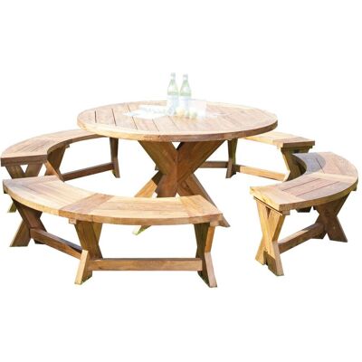5-teilige Sitzgruppe Quantum Rund Ø 150 Cm Teakholz Old Teak Gartenbank Esstisch - Sonnenpartner 5-teilige Sitzgruppe Quantum Rund Ø 150 Cm Teakholz Old Teak Gartenbank Esstisch - Sonnenpartner