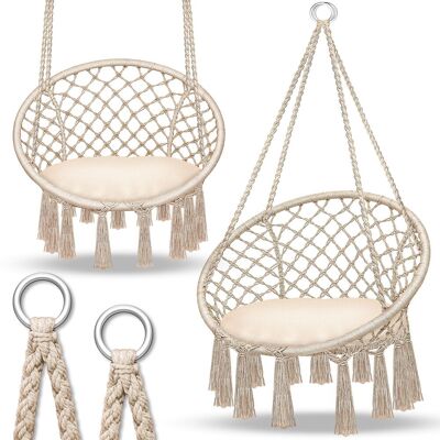Hängesessel Beige 200kg Zum Aufhängen Hängestuhl Indoor & Outdoor Hängekorb Wetterfest Schaukelkorb Mit Kissen - Tillvex Hängesessel Beige 200kg Zum Aufhängen Hängestuhl Indoor & Outdoor Hängekorb Wetterfest Schaukelkorb Mit Kissen - Tillvex