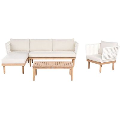 BELIANI Lounge Set Mit Tisch 4-sitzer Cremona Rechtsseitig Weiß Akazienholz BELIANI Lounge Set Mit Tisch 4-sitzer Cremona Rechtsseitig Weiß Akazienholz