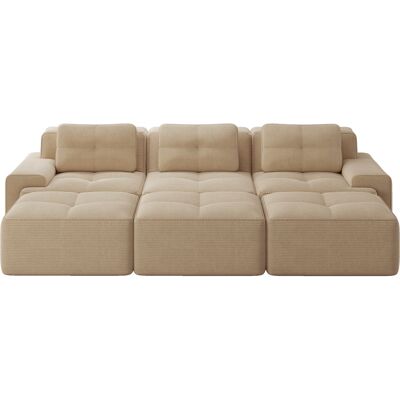 MODENVIE Modulares Sofa Ohne Armlehnen Aus Cord, 74 Cm Tiefe Sitzfläche, Geschwungene Rückenlehne, Beige MODENVIE Modulares Sofa Ohne Armlehnen Aus Cord, 74 Cm Tiefe Sitzfläche, Geschwungene Rückenlehne, Beige