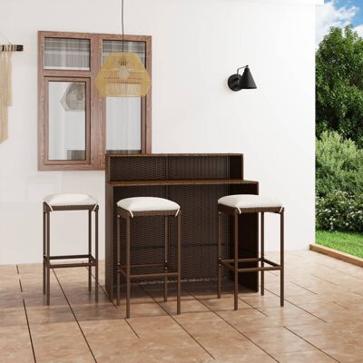 MINKUROW Vidaxl 4 Piece Garden Bar Set With Cushions Brown (313442+313467) MINKUROW Vidaxl 4 Piece Garden Bar Set With Cushions Brown (313442+313467)