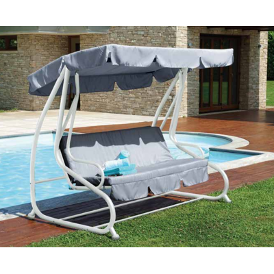 3-sitzer Schaukelstuhl Aus Eisen, Verstellbar Weiß Mit Sitz Und Bezug Grau Maligi Home Mg/madrid Grau - Eisen 3-sitzer Schaukelstuhl Aus Eisen, Verstellbar Weiß Mit Sitz Und Bezug Grau Maligi Home Mg/madrid Grau - Eisen