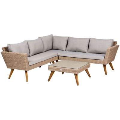 BELIANI Garten Ecksofa Mit Tisch 6-sitzer Vittoria Grau Polyrattan BELIANI Garten Ecksofa Mit Tisch 6-sitzer Vittoria Grau Polyrattan