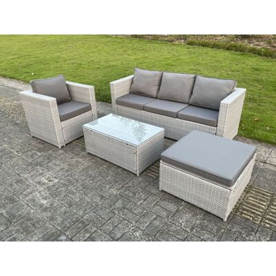 Polyrattan Gartenmöbel Set 5-sitzer Rattan Sofa Set Mit 3-sitzer Sofa Sessel Quadrat Couchtisch Großer Fußhocker Helles Grau - Fimous Polyrattan Gartenmöbel Set 5-sitzer Rattan Sofa Set Mit 3-sitzer Sofa Sessel Quadrat Couchtisch Großer Fußhocker Helles Grau - Fimous