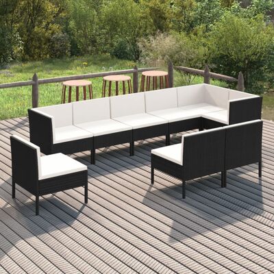 9-tlg. Garten-lounge-set Mit Auflagen Poly Rattan Schwarz Vidaxl 9-tlg. Garten-lounge-set Mit Auflagen Poly Rattan Schwarz Vidaxl