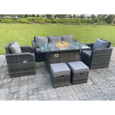 Fimous Dunkelgrau Gemischt Rattan Outdoor Gartenmöbel Gas Feuerstelle Brenner Tisch Sets Lounge Sofa Recling Stühle Fußhocker 7 Sitzer Fimous Dunkelgrau Gemischt Rattan Outdoor Gartenmöbel Gas Feuerstelle Brenner Tisch Sets Lounge Sofa Recling Stühle Fußhocker 7 Sitzer