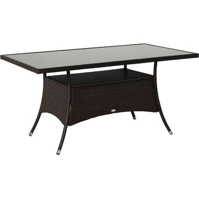 Gartentisch Glastisch Esstisch Gartenmöbel Tisch, Polyrattan+sicherheitsglas, Braun+schwarz, 150x85x74cm - Outsunny Gartentisch Glastisch Esstisch Gartenmöbel Tisch, Polyrattan+sicherheitsglas, Braun+schwarz, 150x85x74cm - Outsunny