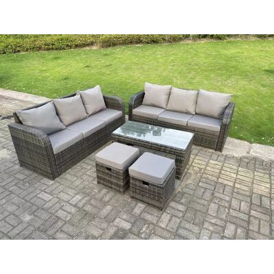 Dunkelgrau Pe Wicker High Back Rattan Gartenmöbel Set Lounge Sofa 3 Sitzer Sofa Set Outdoor Rechteckige Couchtisch Hocker 8 Sitzer - Fimous Dunkelgrau Pe Wicker High Back Rattan Gartenmöbel Set Lounge Sofa 3 Sitzer Sofa Set Outdoor Rechteckige Couchtisch Hocker 8 Sitzer - Fimous