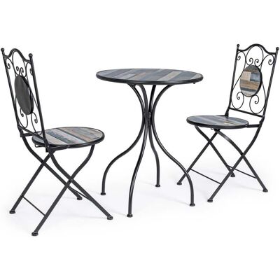 BIZZOTTO Set 'huston' Runder Couchtisch Mit 2 Stühlen Aus Pulverbeschichtetem Stahl Für Garten Und Bar In Matter Ausführung BIZZOTTO Set 'huston' Runder Couchtisch Mit 2 Stühlen Aus Pulverbeschichtetem Stahl Für Garten Und Bar In Matter Ausführung