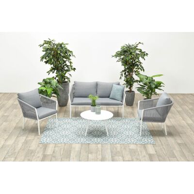 Aluminium-rope Lounge-set 'madone' Inkl. Sofa, Sesseln, Tisch Und Kissen, Weiß / Hellgrau - Garden Impressions Aluminium-rope Lounge-set 'madone' Inkl. Sofa, Sesseln, Tisch Und Kissen, Weiß / Hellgrau - Garden Impressions