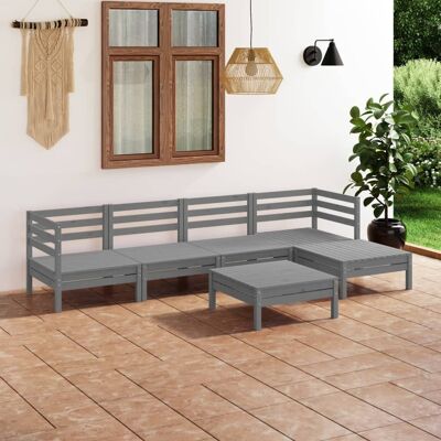 vidaXL Gartenset Holz Outdoor Lounge Set 6-teilig Massives Kiefernholz Grau - Gartenset vidaXL Gartenset Holz Outdoor Lounge Set 6-teilig Massives Kiefernholz Grau - Gartenset