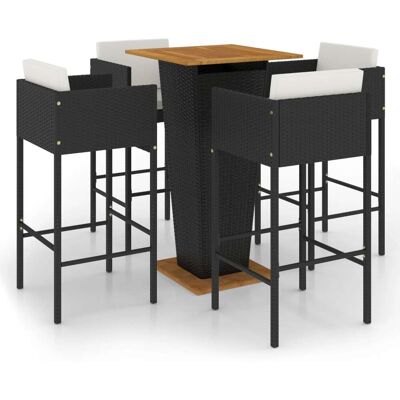 Vidaxl 5 Piece Garden Bar Set With Cushions Poly Rattan Black (316660+313463) Vidaxl 5 Piece Garden Bar Set With Cushions Poly Rattan Black (316660+313463)
