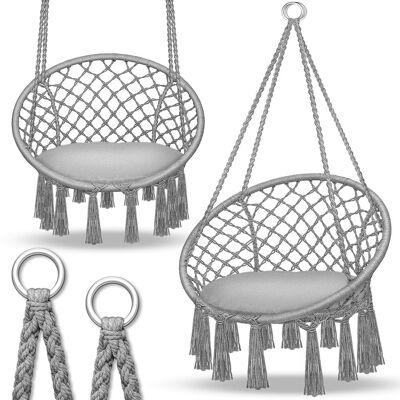 Hängesessel Grau 200kg Zum Aufhängen Hängestuhl Indoor & Outdoor Hängekorb Wetterfest Schaukelkorb Mit Kissen - Tillvex Hängesessel Grau 200kg Zum Aufhängen Hängestuhl Indoor & Outdoor Hängekorb Wetterfest Schaukelkorb Mit Kissen - Tillvex