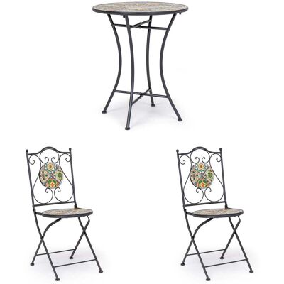 BIZZOTTO Runder Couchtisch Und Klappstühle Aus Behandeltem Stahl Für Garten Und Bars -couchtisch + 2 Stühlen / Naxos BIZZOTTO Runder Couchtisch Und Klappstühle Aus Behandeltem Stahl Für Garten Und Bars -couchtisch + 2 Stühlen / Naxos