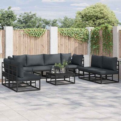 SORRUDER Vidaxl Gartensofa-set Mit Kissen 8 Pcs Schwarz Aluminium SORRUDER Vidaxl Gartensofa-set Mit Kissen 8 Pcs Schwarz Aluminium