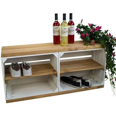 Kistenkolli Altes Land - Sitzbank Schuhregal Weiss Mit Naturplanken Ablegaregal Holzbank Schuhschrank Gartenbank - Weiss Kistenkolli Altes Land - Sitzbank Schuhregal Weiss Mit Naturplanken Ablegaregal Holzbank Schuhschrank Gartenbank - Weiss