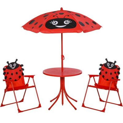 ENLENK Gartenmöbel-set Für Kinder, 4-teilig, Marienkäfer-design – Runder Tisch + 2 Klappbare Stühle + Sonnenschirm – Metall, Epoxidbeschichtet, Oxford-rot ENLENK Gartenmöbel-set Für Kinder, 4-teilig, Marienkäfer-design – Runder Tisch + 2 Klappbare Stühle + Sonnenschirm – Metall, Epoxidbeschichtet, Oxford-rot