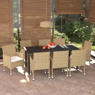 MINKUROW Vidaxl 9-tlg. Garten-essgruppe Mit Kissen Poly Rattan Beige MINKUROW Vidaxl 9-tlg. Garten-essgruppe Mit Kissen Poly Rattan Beige