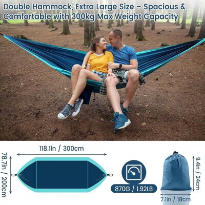 OEM Doppelhängematte – 300 X 200 Cm, Faltbar – Tragkraft 300 Kg – Ultraleicht Und Tragbar – Outdoor-hängematte – Geeignet Für Camping, Garten, Reisen Und Balkon – Xxl-größe – Blau OEM Doppelhängematte – 300 X 200 Cm, Faltbar – Tragkraft 300 Kg – Ultraleicht Und Tragbar – Outdoor-hängematte – Geeignet Für Camping, Garten, Reisen Und Balkon – Xxl-größe – Blau