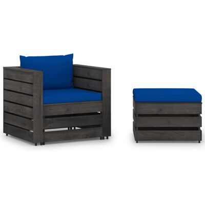 Vidaxl 2 Piece Garden Lounge Set With Cushions Grey Impregnated Wood (316199+315062+315086) Vidaxl 2 Piece Garden Lounge Set With Cushions Grey Impregnated Wood (316199+315062+315086)