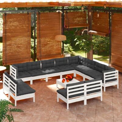 13-tlg. Garten-lounge-set Mit Kissen Weiß Massivholz Kiefer Vidaxl 13-tlg. Garten-lounge-set Mit Kissen Weiß Massivholz Kiefer Vidaxl