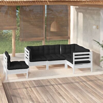 5-tlg. Garten-lounge-set Mit Kissen Weiß Kiefernholz - Vidaxl 5-tlg. Garten-lounge-set Mit Kissen Weiß Kiefernholz - Vidaxl