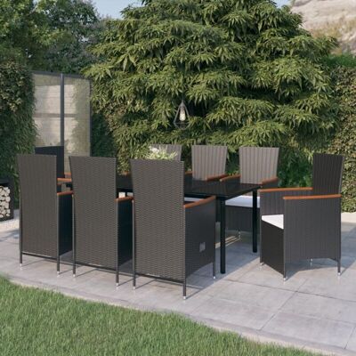 9-tlg. Garten-essgruppe Mit Kissen Schwarz Vidaxl 9-tlg. Garten-essgruppe Mit Kissen Schwarz Vidaxl