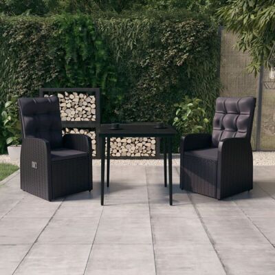 3-tlg. Garten-essgruppe Mit Kissen Schwarz - Vidaxl 3-tlg. Garten-essgruppe Mit Kissen Schwarz - Vidaxl