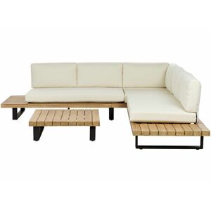 BELIANI Lounge Set Hellbraun FSC-Zertifiziertes Akazienholz 5-Sitzer mit Auflagen Cremeweiß Modern Tisch 82x82 cm Garten Terrasse Außenbereich Outdoor