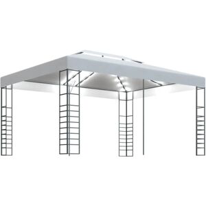 LONGZIMING Pavillon mit LED-Lichterkette 4x3x2,7 m Weiß