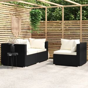 3-tlg. Garten-Lounge-Set, Gartenmöbel, Sitzgruppe Gartenset mit Auflagen Schwarz Poly Rattan LLOAQ543919 Maisonchic