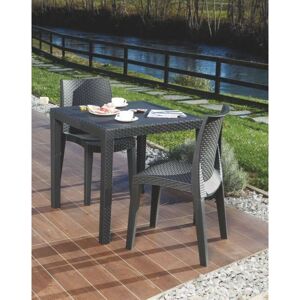 Gartentisch Agrigento, Quadratischer Gartentisch, feststehender Couchtisch in Rattan-Optik, 100 % Made in Italy, Cm 80x80h72, Anthrazit - Dmora