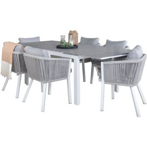 EBUY24 Levels Gartenset Tisch 100x160/240cm und 6 Stühle Virya weiß, grau.