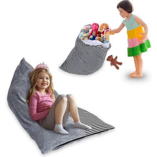 SWANEW Kindersitzsäcke, Kuscheltier Aufbewahrung Sitzsack, Kinder Spielzeug Stofftier Aufbewahrung Sitzsack faltbar extra große Tasche Streifen Stuhl Sofa