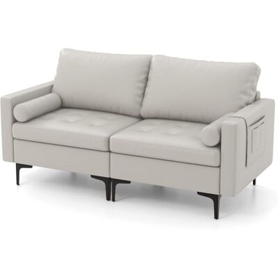 Costway Modular Ecksofa - Grau, Atmungsaktives Leather, 2 Kissen Costway Modular Ecksofa - Grau, Atmungsaktives Leather, 2 Kissen