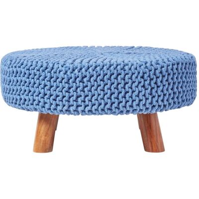 Homescapes Blau gestrickter Baumwollhocker - 62x62x30cm Homescapes Blau gestrickter Baumwollhocker - 62x62x30cm