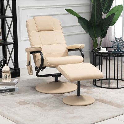 BEAOK Massagesessel Mit Hocker, 360° Drehbar, Frei Verstellbare Rückenlehne, Kunstleder In Cremeweiß, Metallgestell,77x84x95 Cm BEAOK Massagesessel Mit Hocker, 360° Drehbar, Frei Verstellbare Rückenlehne, Kunstleder In Cremeweiß, Metallgestell,77x84x95 Cm
