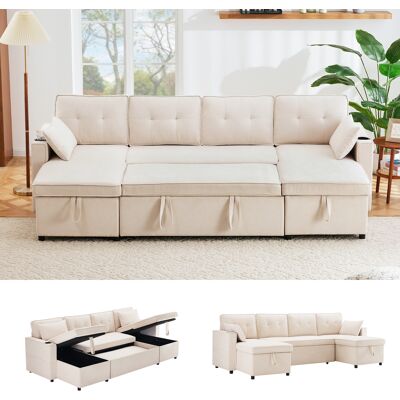 SANS MARQUE Schlafsofa – 270x130x86 Cm – 95.1 Kg – Aus Leinenoptik – Beige – Für Wohnzimmer – Mit Schlaffunktion – U-förmiges Sofa – Baumwoll-und Leinenstoffe SANS MARQUE Schlafsofa – 270x130x86 Cm – 95.1 Kg – Aus Leinenoptik – Beige – Für Wohnzimmer – Mit Schlaffunktion – U-förmiges Sofa – Baumwoll-und Leinenstoffe