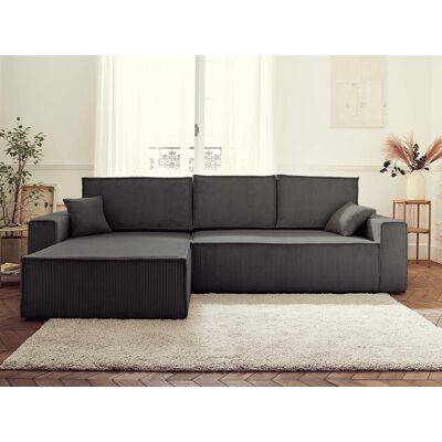 Bestmobilier - Dellia – Ecksofa Beidseitig Montierbar Mit Schlaffunktion – Mit Bettkasten – Aus Cord – 4-sitzer - Dunkelgrau Bestmobilier - Dellia – Ecksofa Beidseitig Montierbar Mit Schlaffunktion – Mit Bettkasten – Aus Cord – 4-sitzer - Dunkelgrau